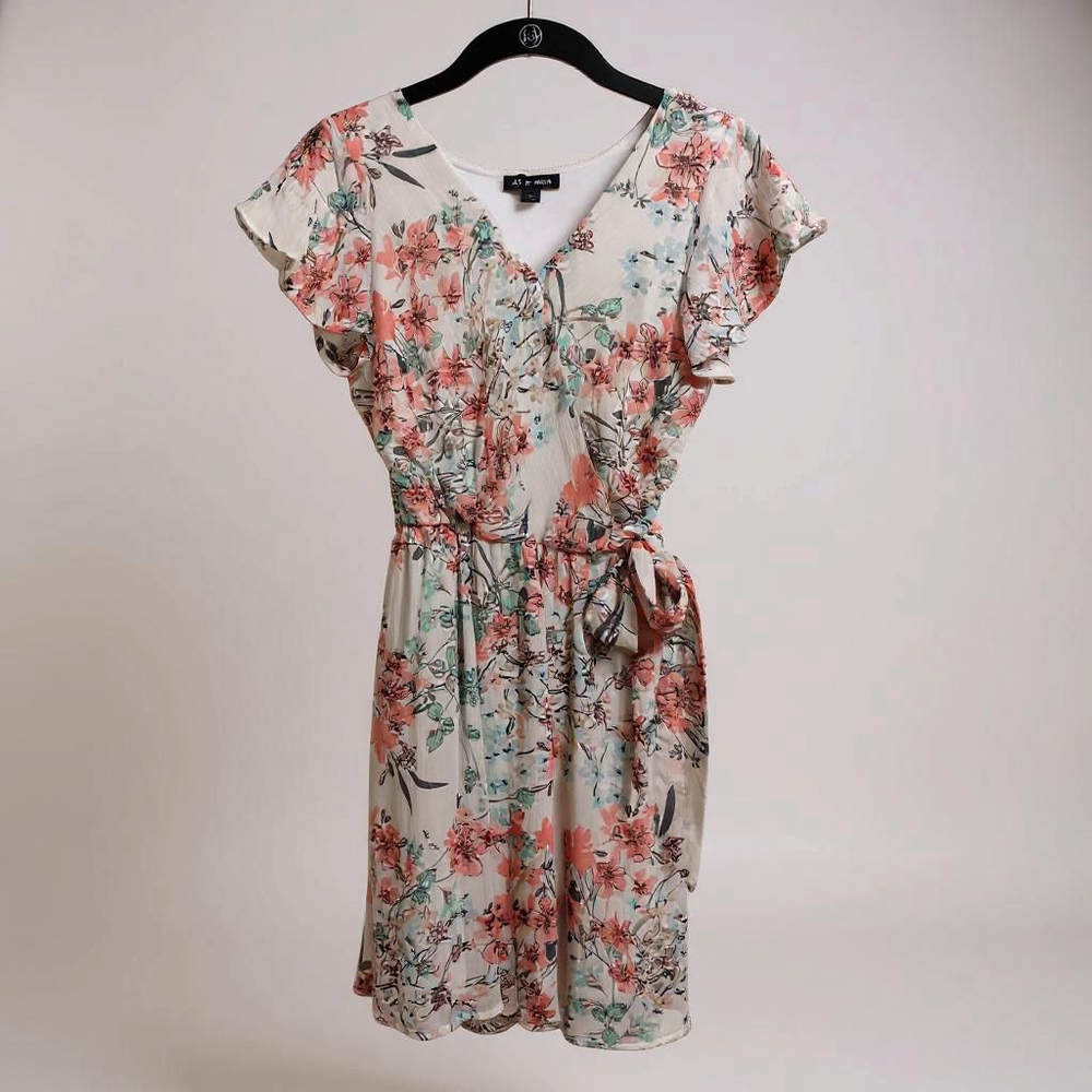 AS U WISH White & Pink Floral Faux Wrap Dress Size S - Picture 1 of 8